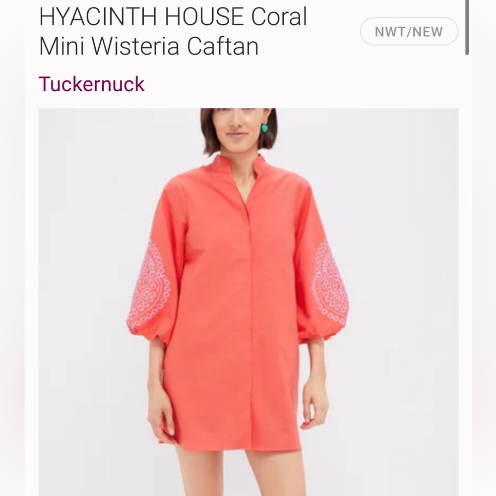 Coral with Violet embroidery Mini Wisteria Caftan - Tuckernuck - NWT - Medium